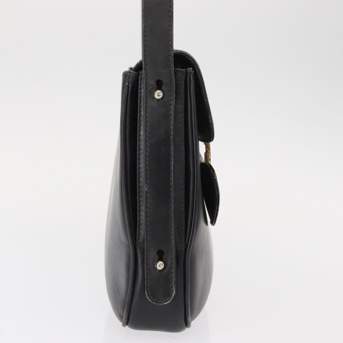 GUCCI Shoulder Bag Leather Black Gold Auth am9811