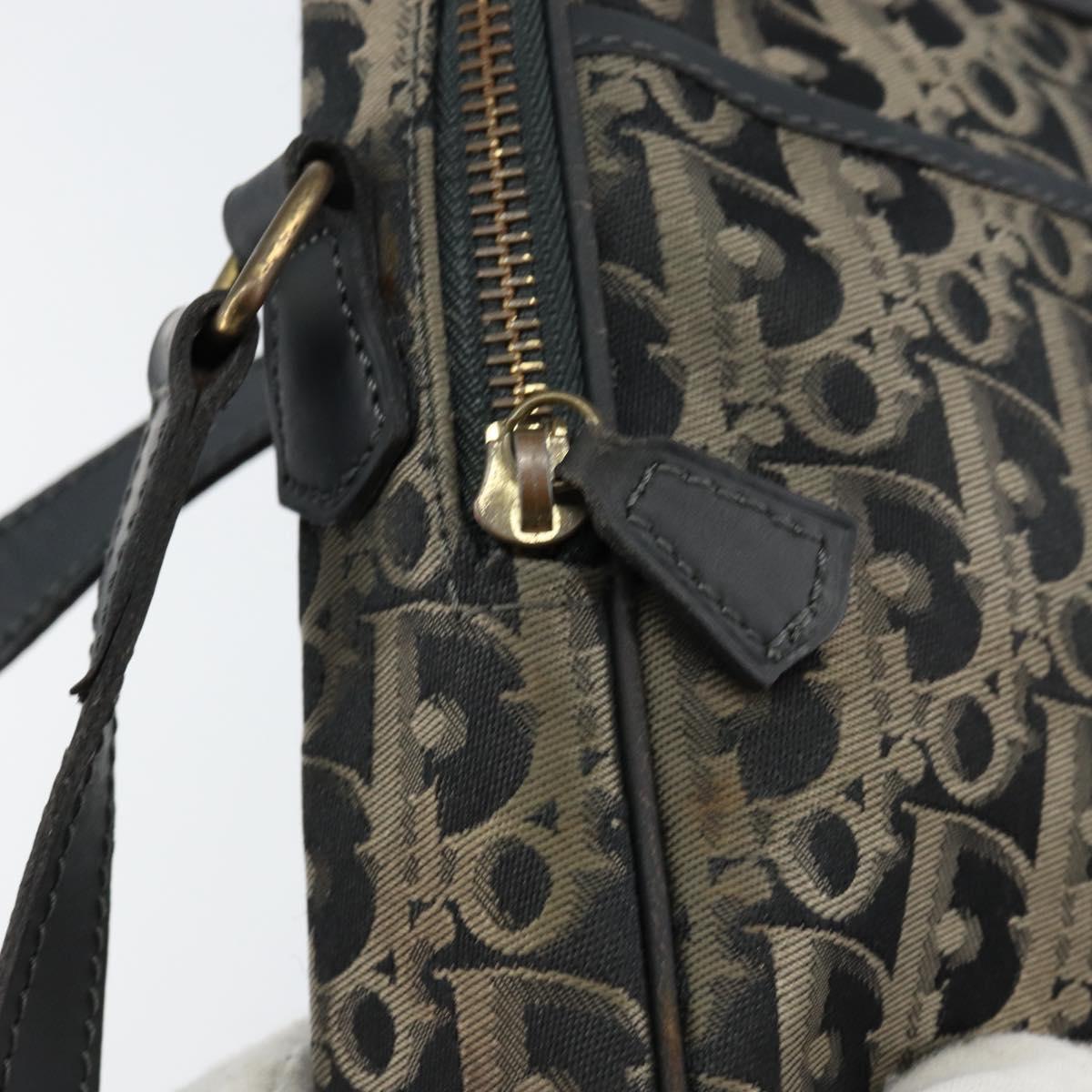 Christian Dior Trotter Canvas Shoulder Bag Black Gold Auth am9812