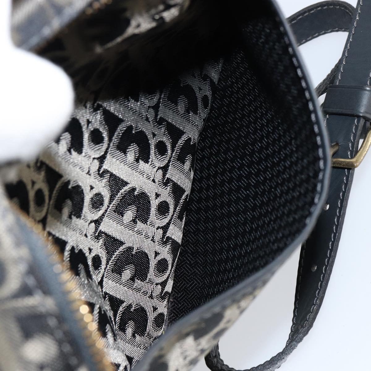 Christian Dior Trotter Canvas Shoulder Bag Black Gold Auth am9812