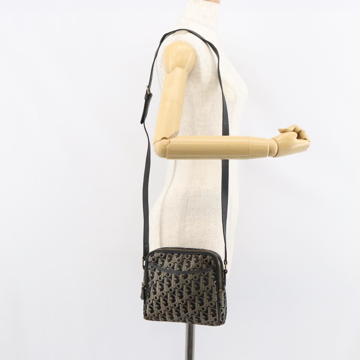 Christian Dior Trotter Canvas Shoulder Bag Black Gold Auth am9812