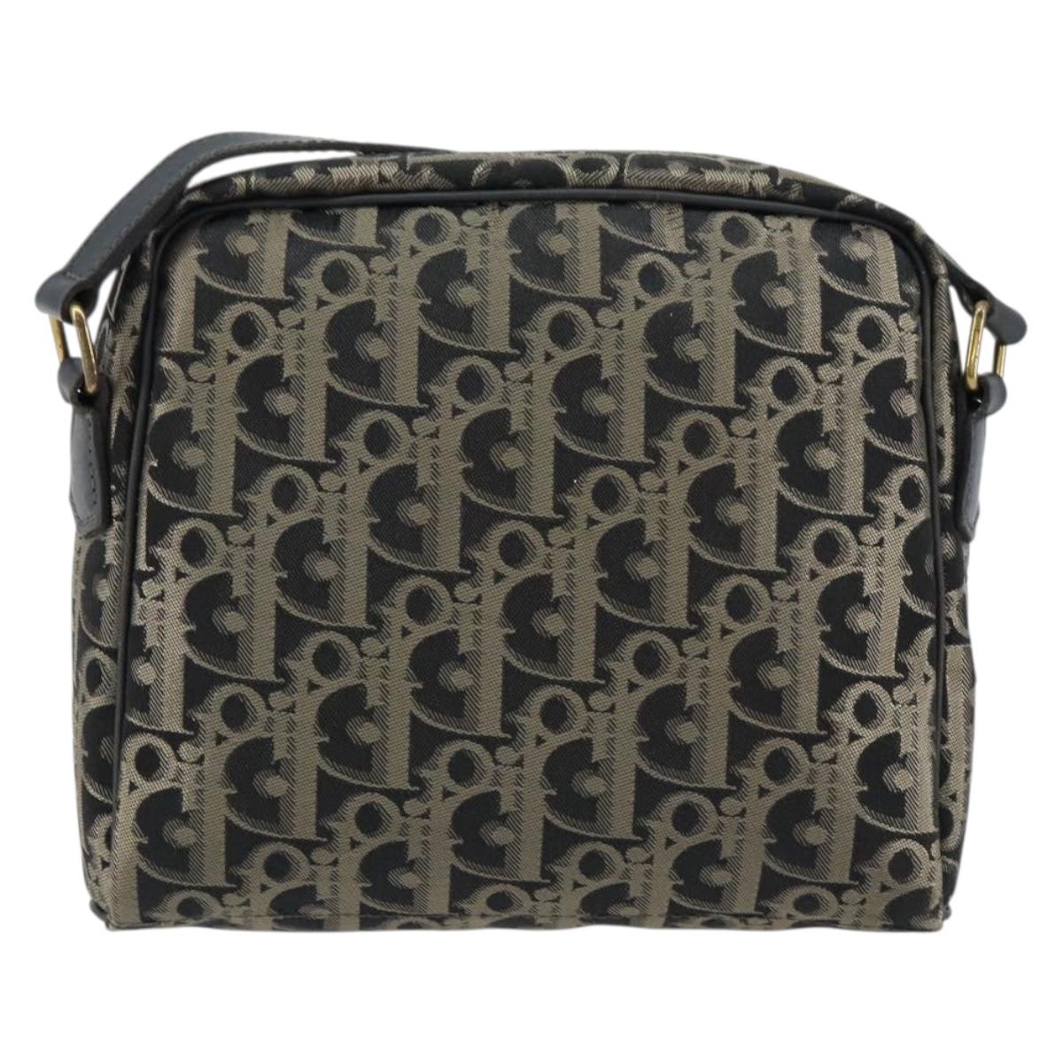 Christian Dior Trotter Canvas Shoulder Bag Black Gold Auth am9812