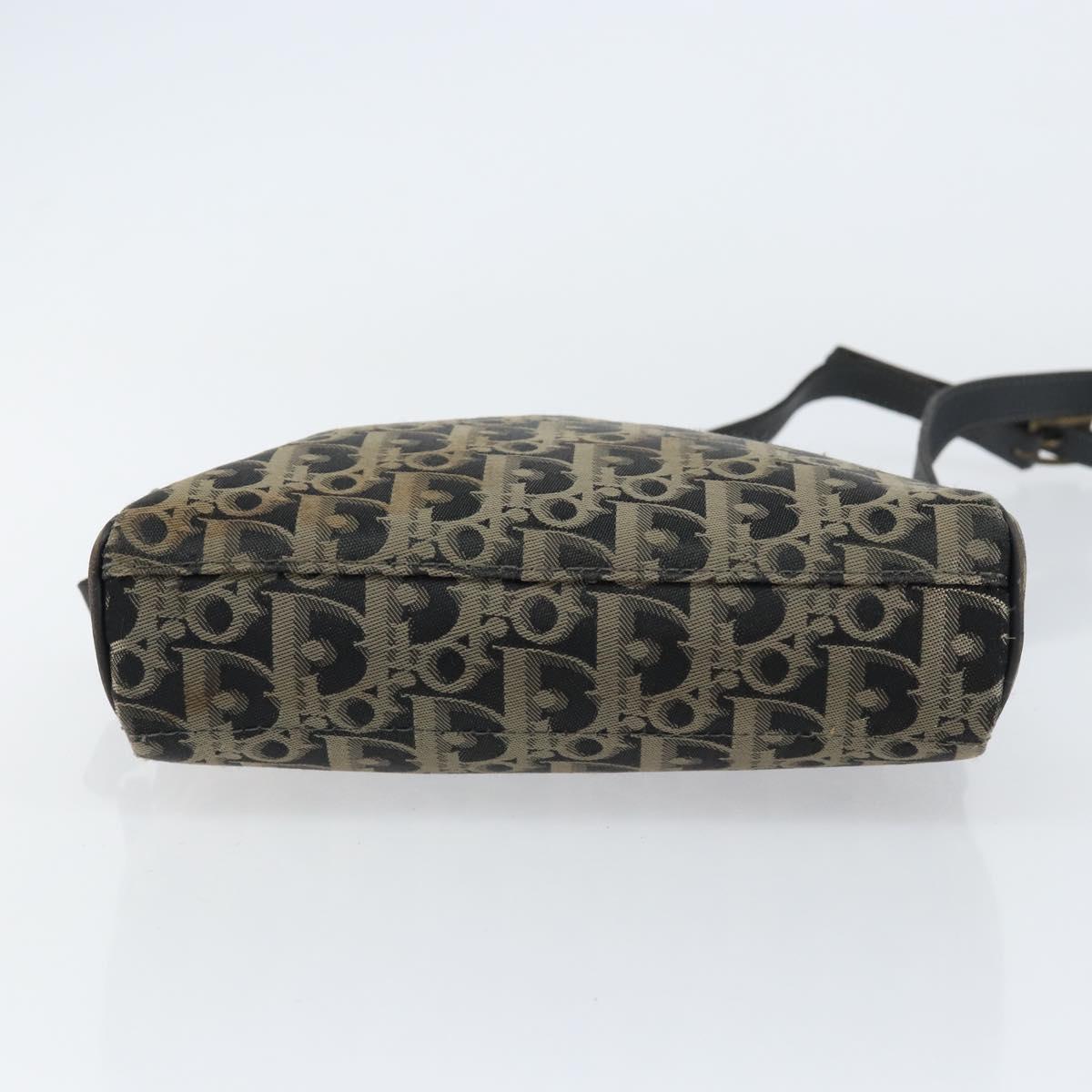 Christian Dior Trotter Canvas Shoulder Bag Black Gold Auth am9812