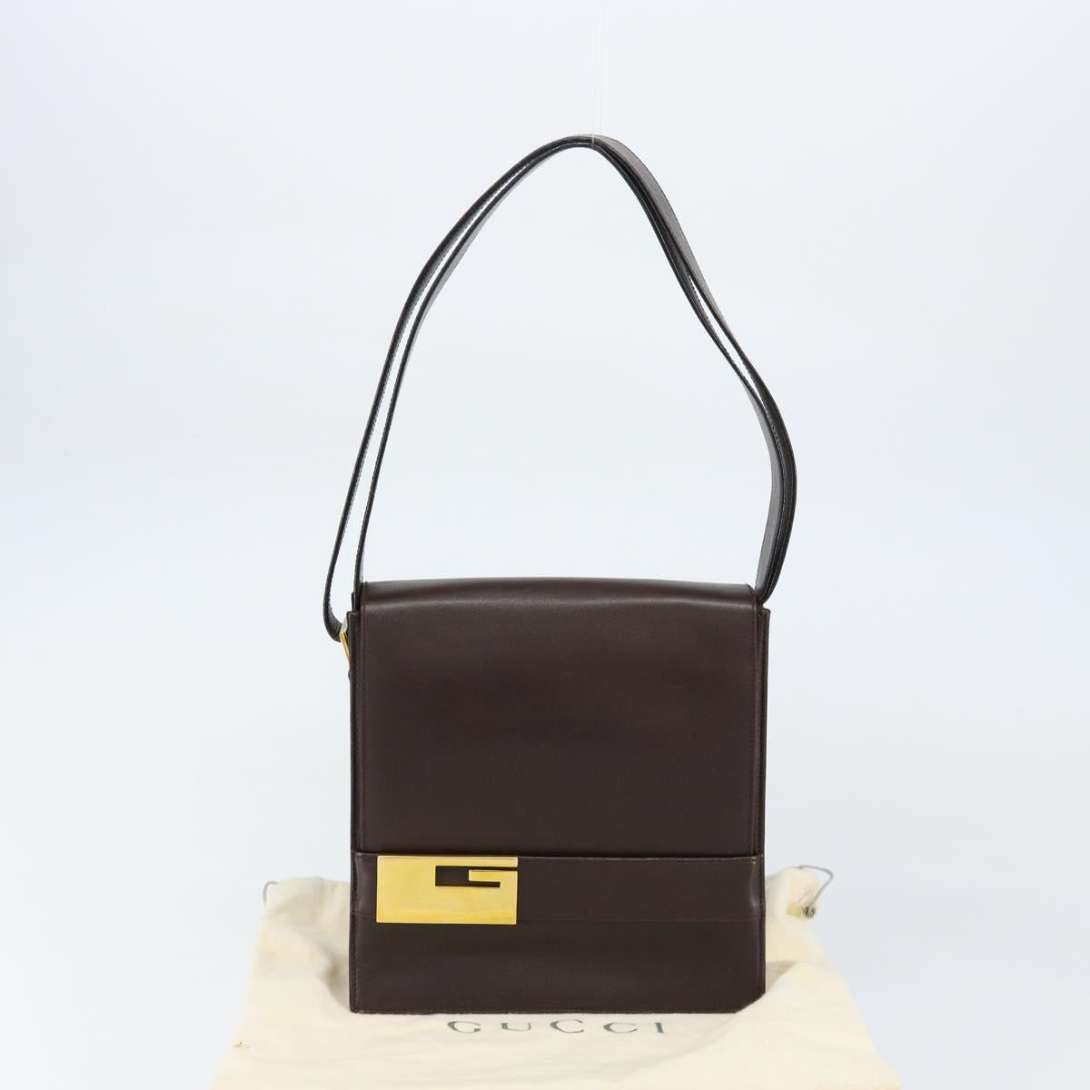 GUCCI Shoulder Bag Leather Brown Gold 001 1274 1874 Auth am9820