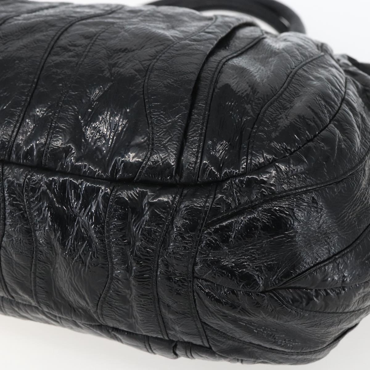 PRADA Hand Bag Enamel Black Gold Auth am9823