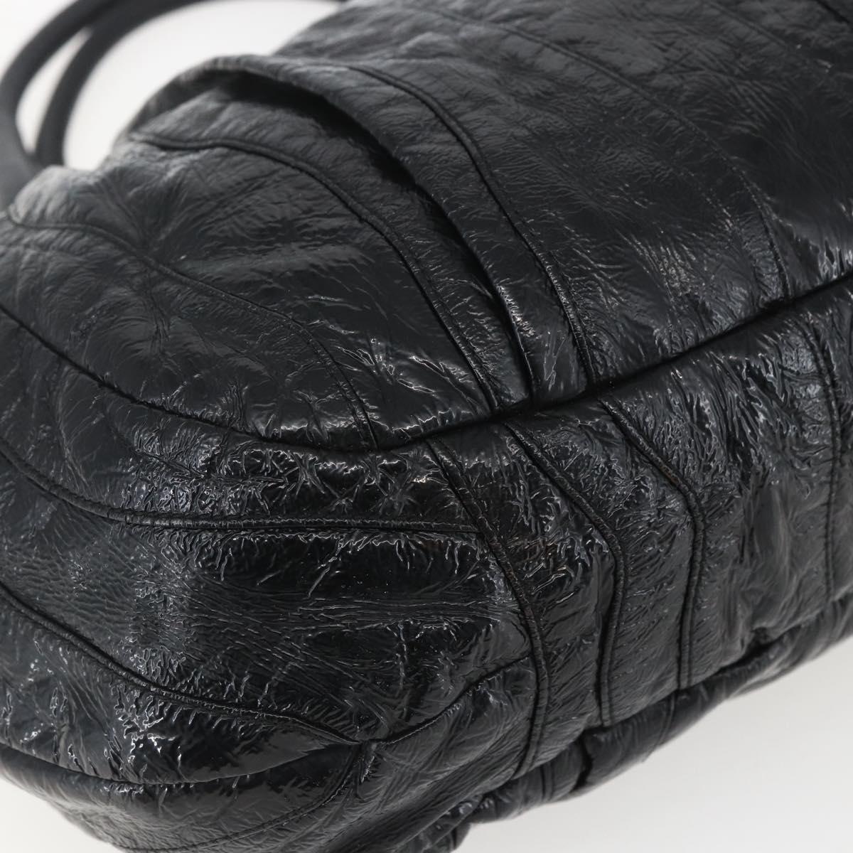 PRADA Hand Bag Enamel Black Gold Auth am9823