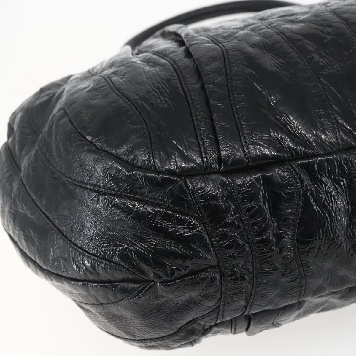 PRADA Hand Bag Enamel Black Gold Auth am9823