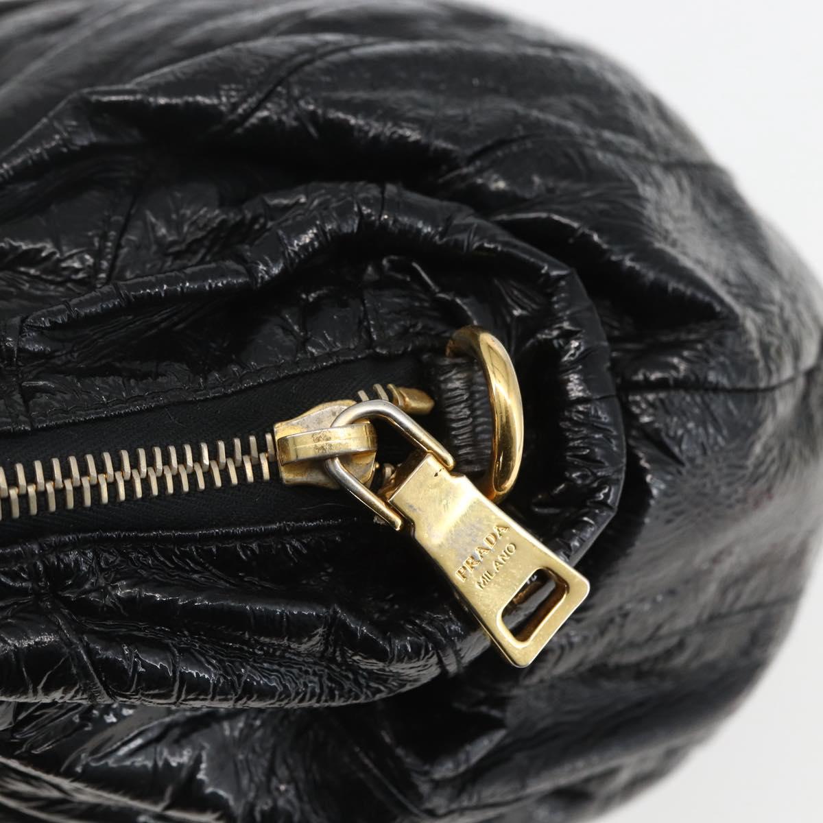 PRADA Hand Bag Enamel Black Gold Auth am9823