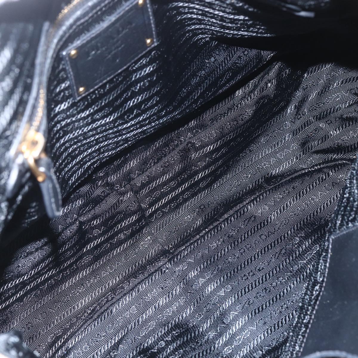 PRADA Hand Bag Enamel Black Gold Auth am9823