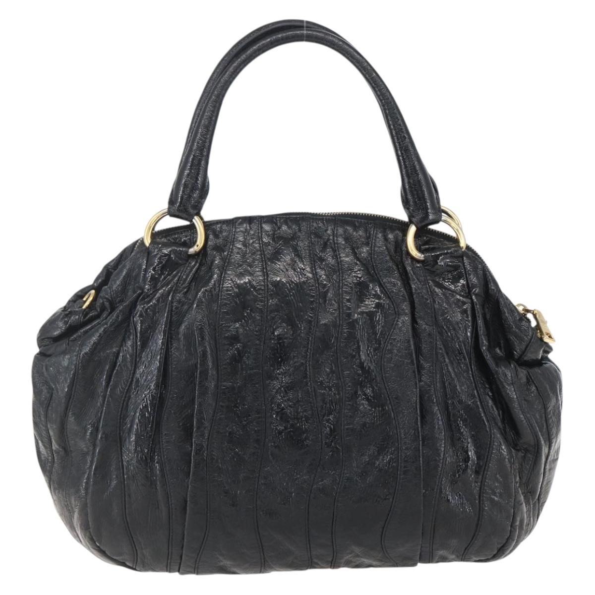 PRADA Hand Bag Enamel Black Gold Auth am9823