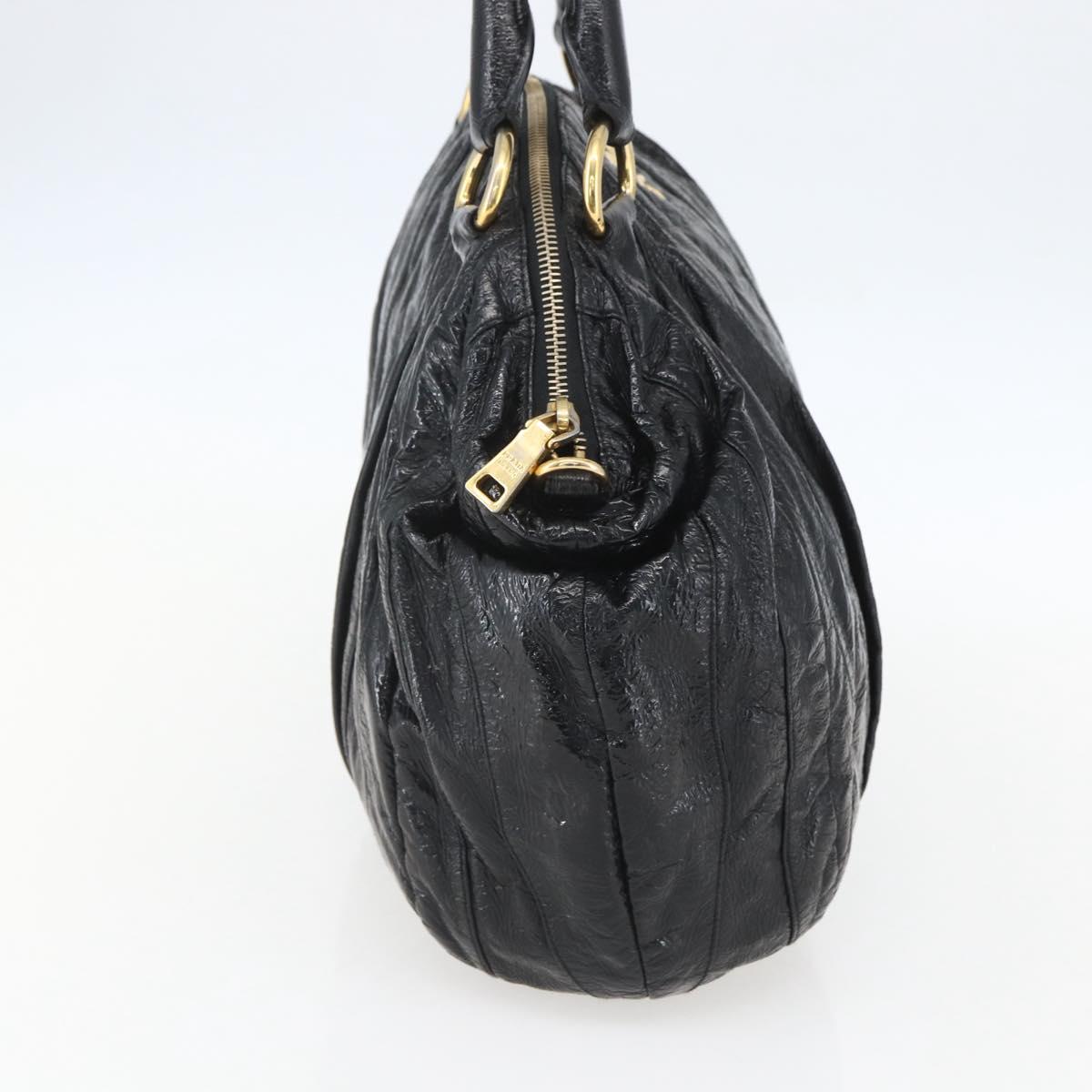 PRADA Hand Bag Enamel Black Gold Auth am9823
