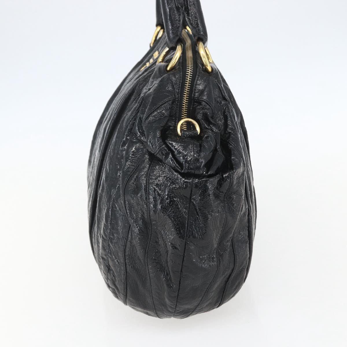 PRADA Hand Bag Enamel Black Gold Auth am9823