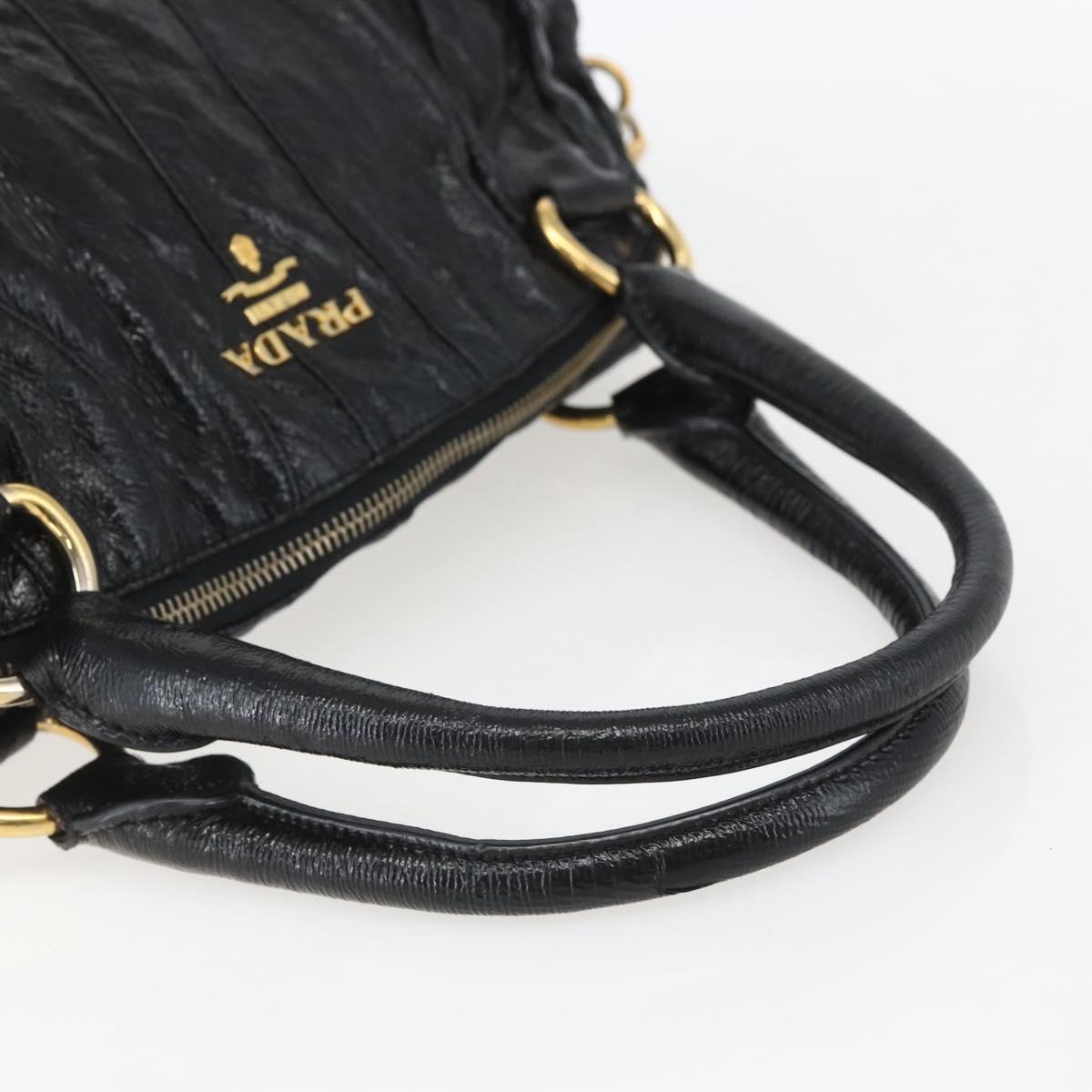 PRADA Hand Bag Enamel Black Gold Auth am9823