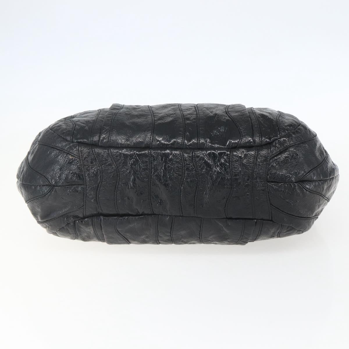 PRADA Hand Bag Enamel Black Gold Auth am9823