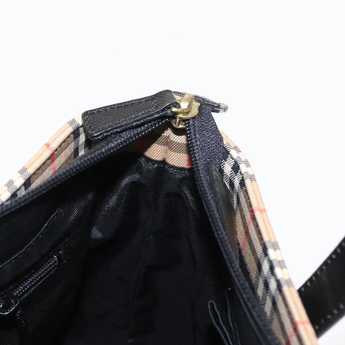 BURBERRY Nova Check Hand Bag Canvas Beige Gold Auth am9824