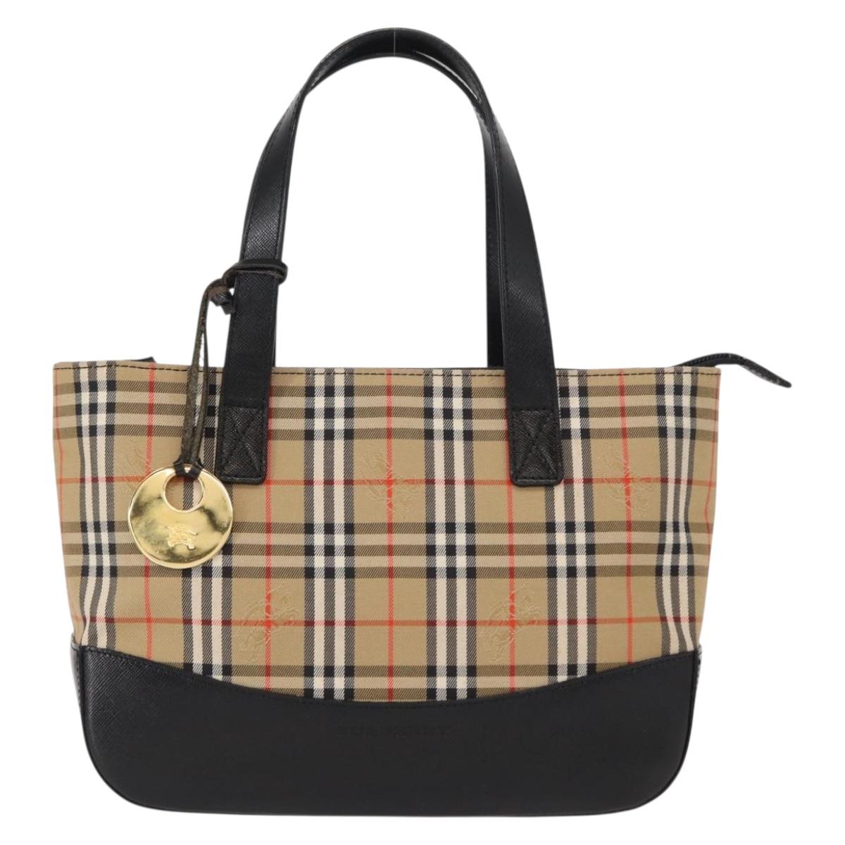 BURBERRY Nova Check Hand Bag Canvas Beige Gold Auth am9824