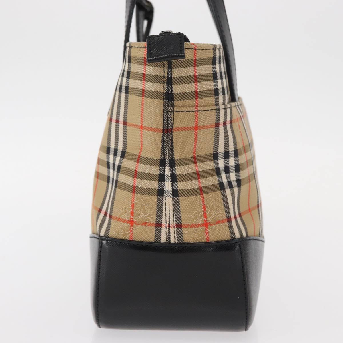 BURBERRY Nova Check Hand Bag Canvas Beige Gold Auth am9824