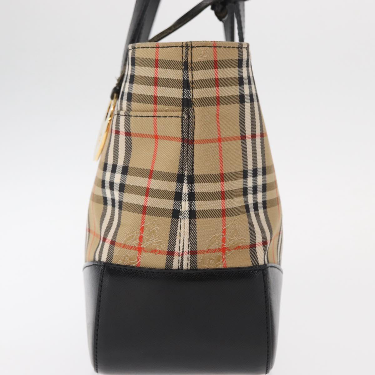 BURBERRY Nova Check Hand Bag Canvas Beige Gold Auth am9824