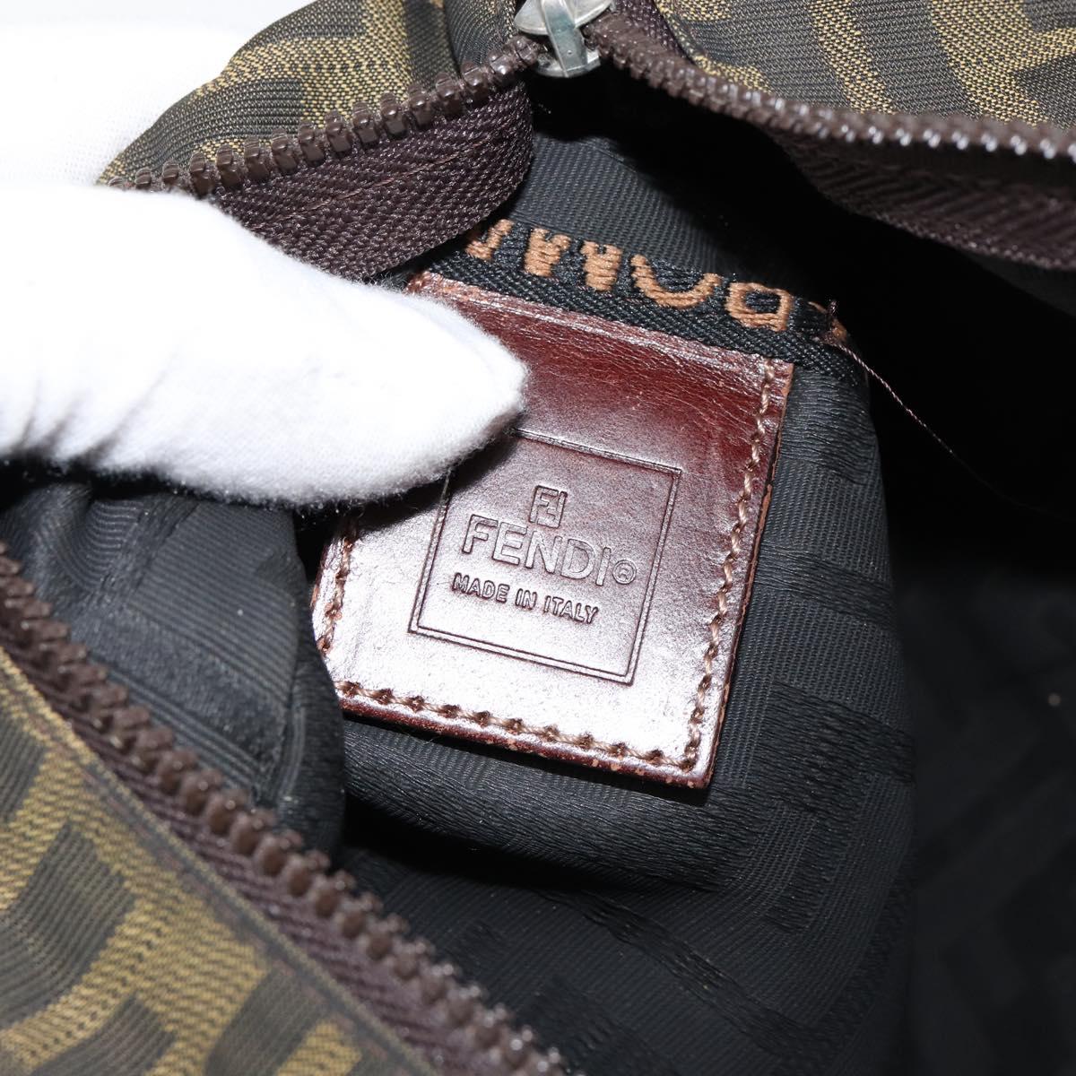 FENDI Zucca Canvas Hand Bag Khaki Silver Auth am9825