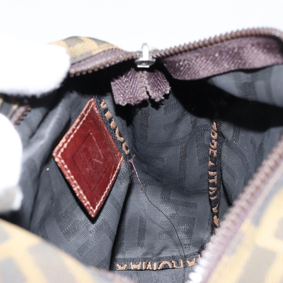 FENDI Zucca Canvas Hand Bag Khaki Silver Auth am9825