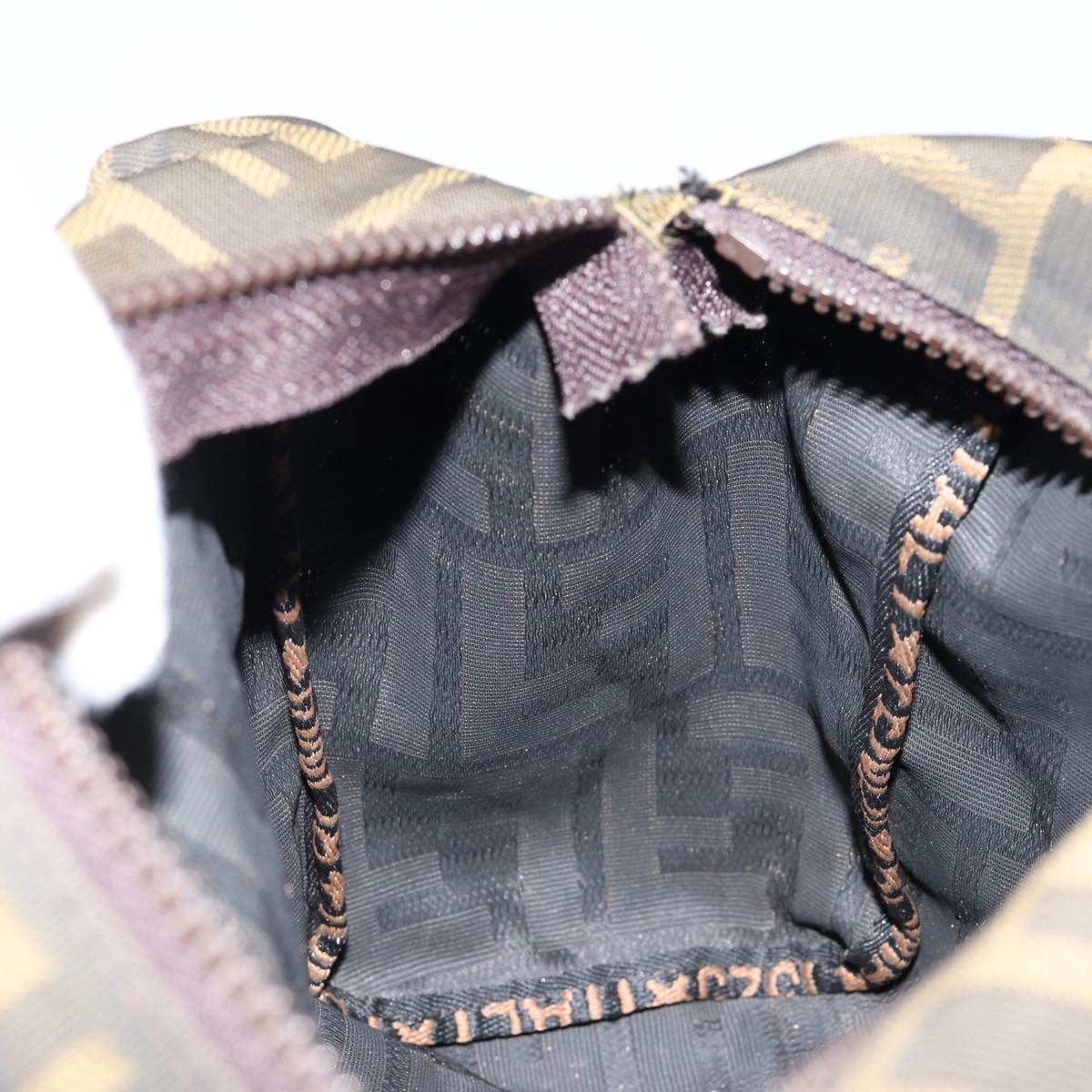 FENDI Zucca Canvas Hand Bag Khaki Silver Auth am9825