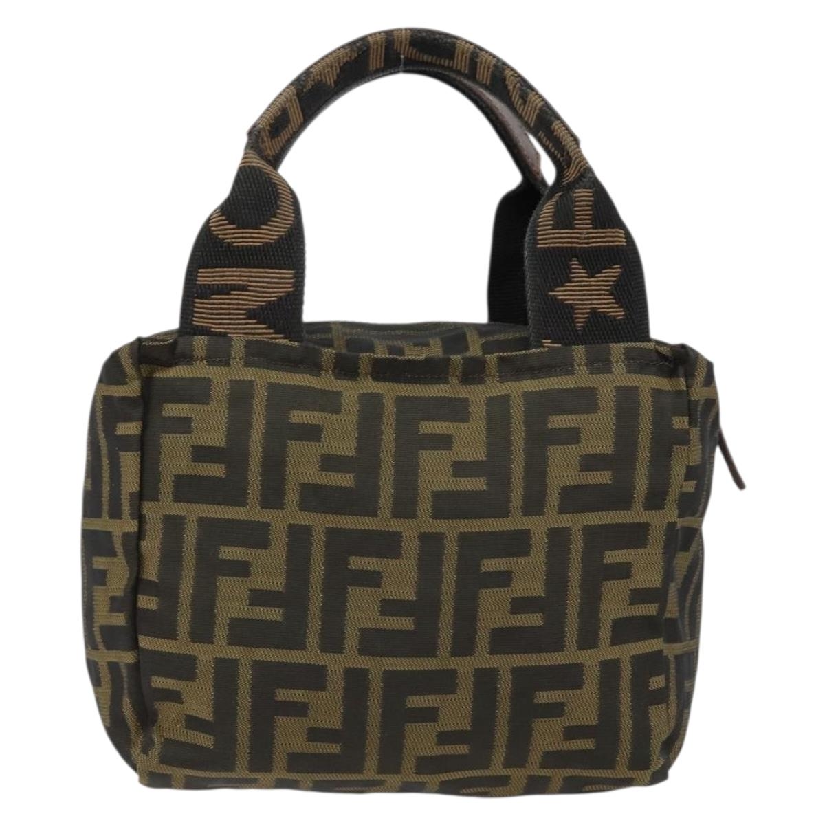 FENDI Zucca Canvas Hand Bag Khaki Silver Auth am9825