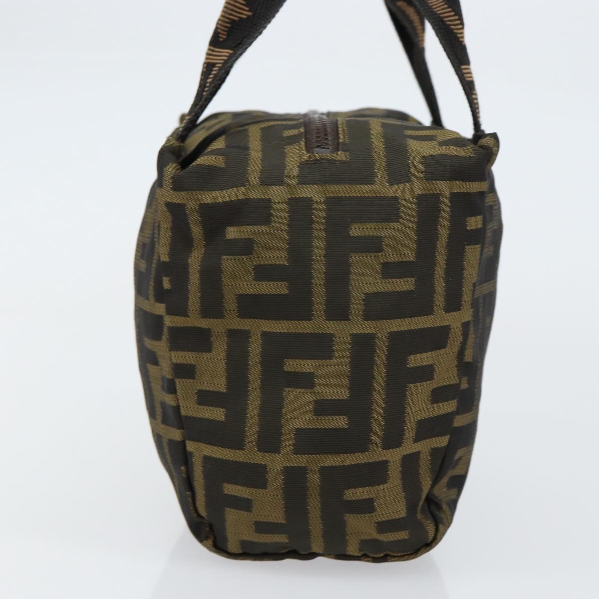 FENDI Zucca Canvas Hand Bag Khaki Silver Auth am9825