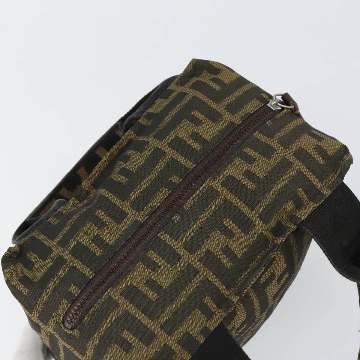 FENDI Zucca Canvas Hand Bag Khaki Silver Auth am9825