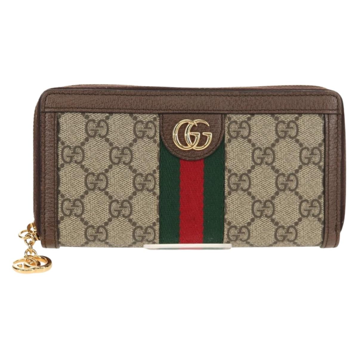 GUCCI GG Supreme Web Sherry Line Long Wallet PVC Beige Gold 523153 Auth am9826V