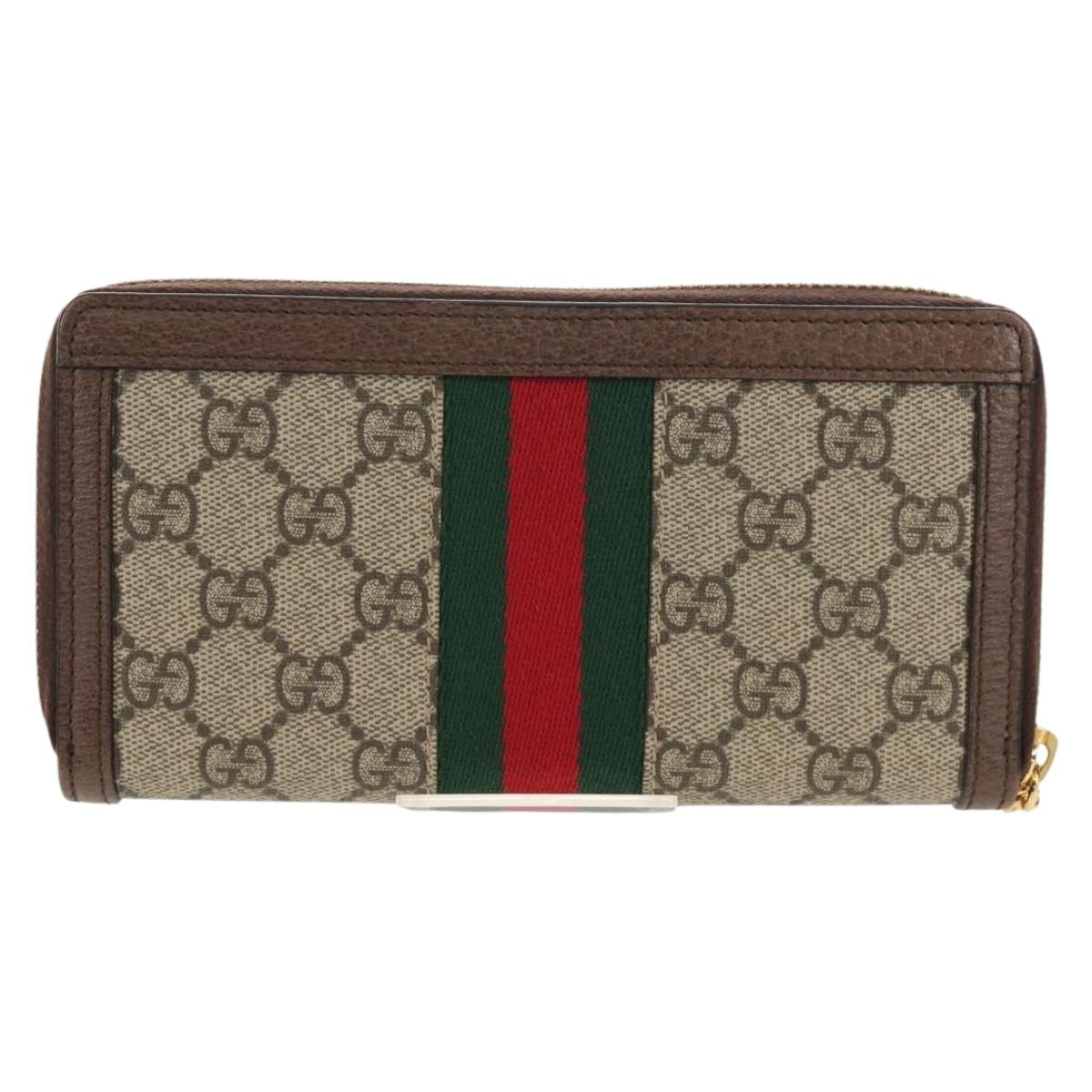 GUCCI GG Supreme Web Sherry Line Long Wallet PVC Beige Gold 523153 Auth am9826V