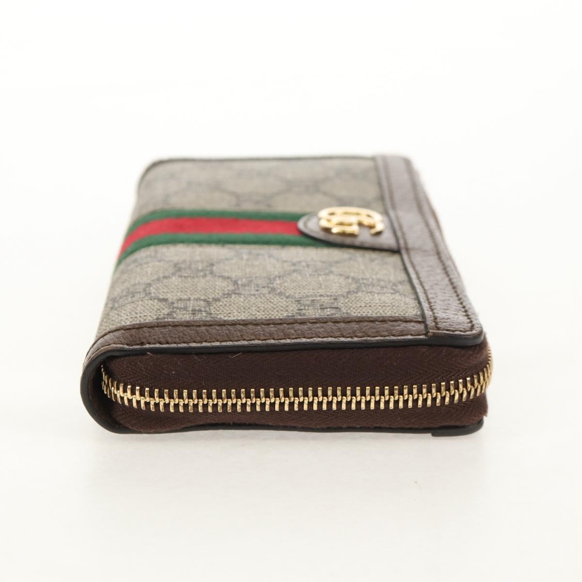 GUCCI GG Supreme Web Sherry Line Long Wallet PVC Beige Gold 523153 Auth am9826V