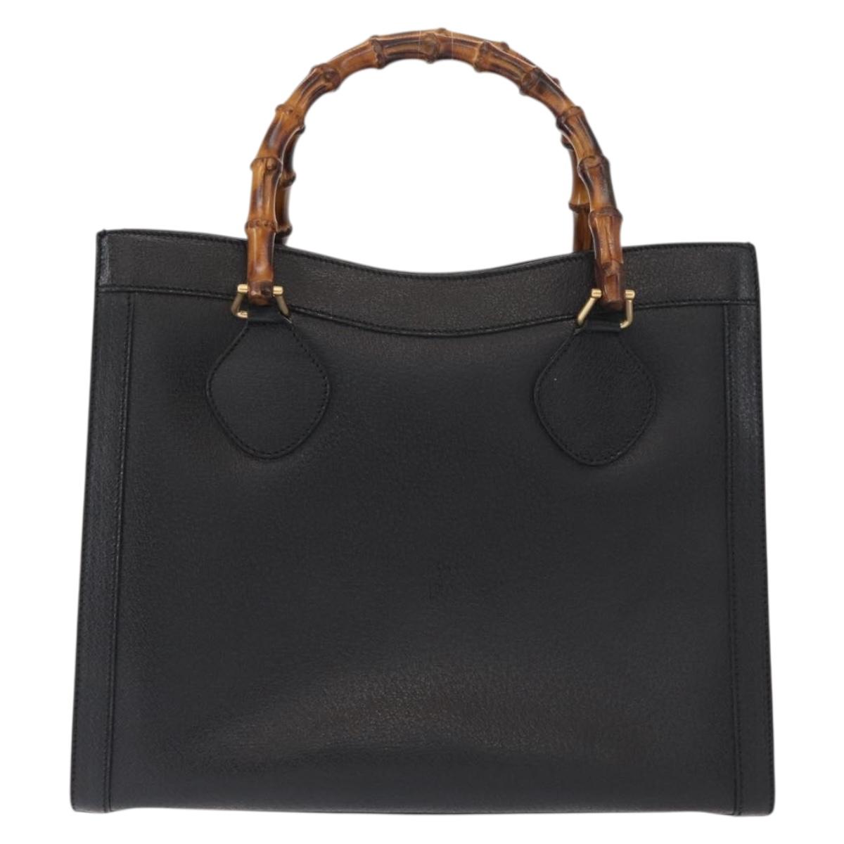 GUCCI Bamboo Hand Bag Leather Black Gold 002 1186 0260 Auth am9829
