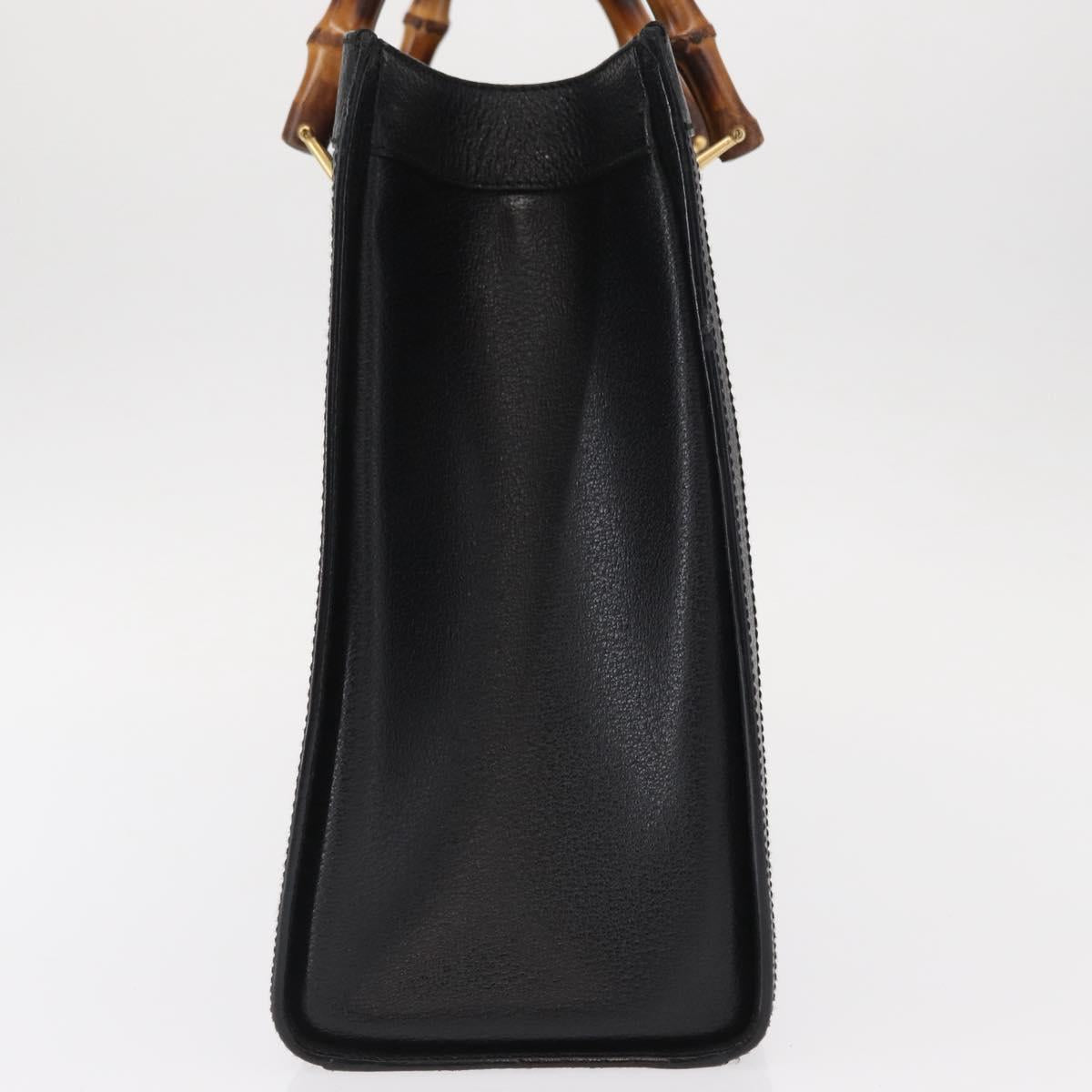 GUCCI Bamboo Hand Bag Leather Black Gold 002 1186 0260 Auth am9829