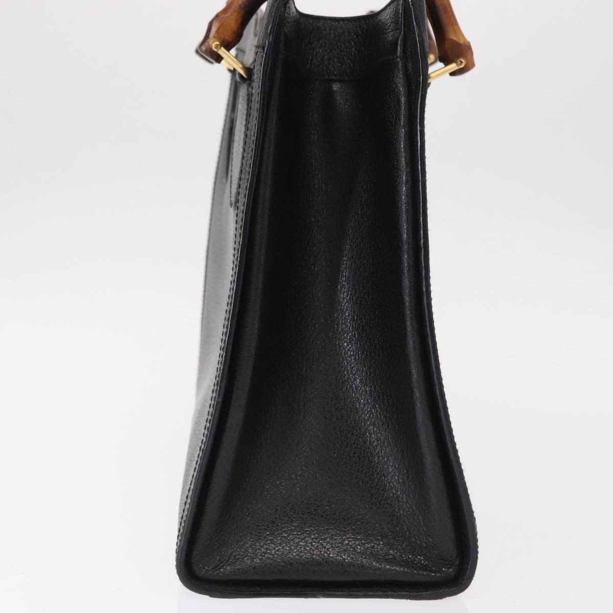 GUCCI Bamboo Hand Bag Leather Black Gold 002 1186 0260 Auth am9829