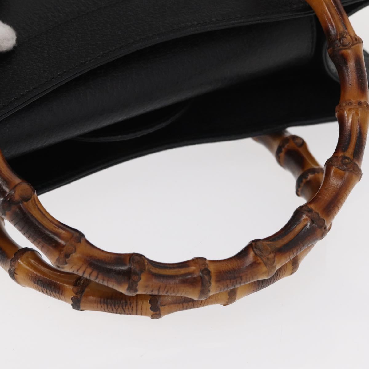 GUCCI Bamboo Hand Bag Leather Black Gold 002 1186 0260 Auth am9829