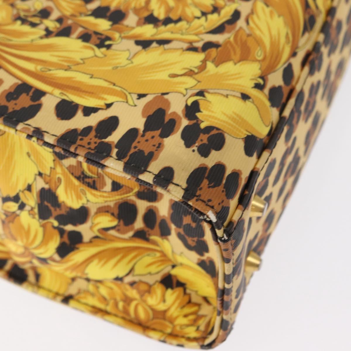 Gianni Versace Hand Bag PVC Leather Yellow Gold Auth am9830