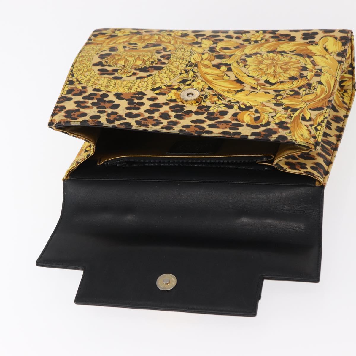 Gianni Versace Hand Bag PVC Leather Yellow Gold Auth am9830