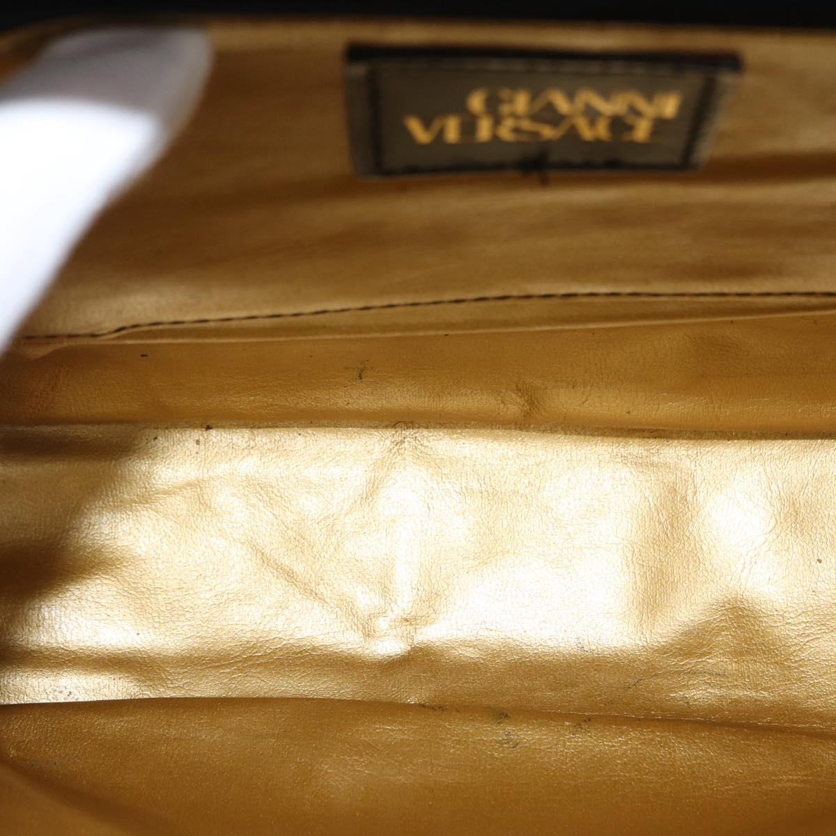 Gianni Versace Hand Bag PVC Leather Yellow Gold Auth am9830