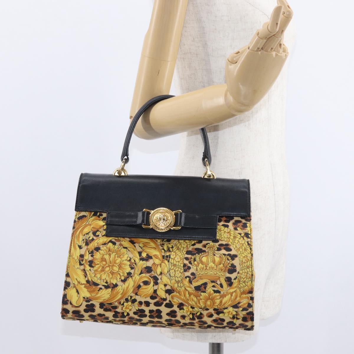 Gianni Versace Hand Bag PVC Leather Yellow Gold Auth am9830