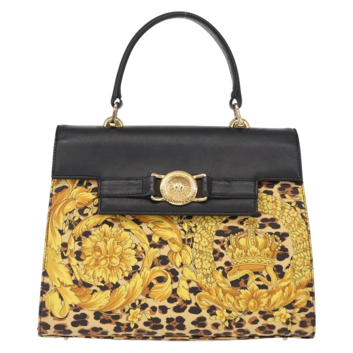 Gianni Versace Hand Bag PVC Leather Yellow Gold Auth am9830