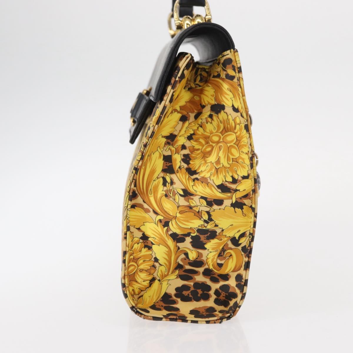 Gianni Versace Hand Bag PVC Leather Yellow Gold Auth am9830