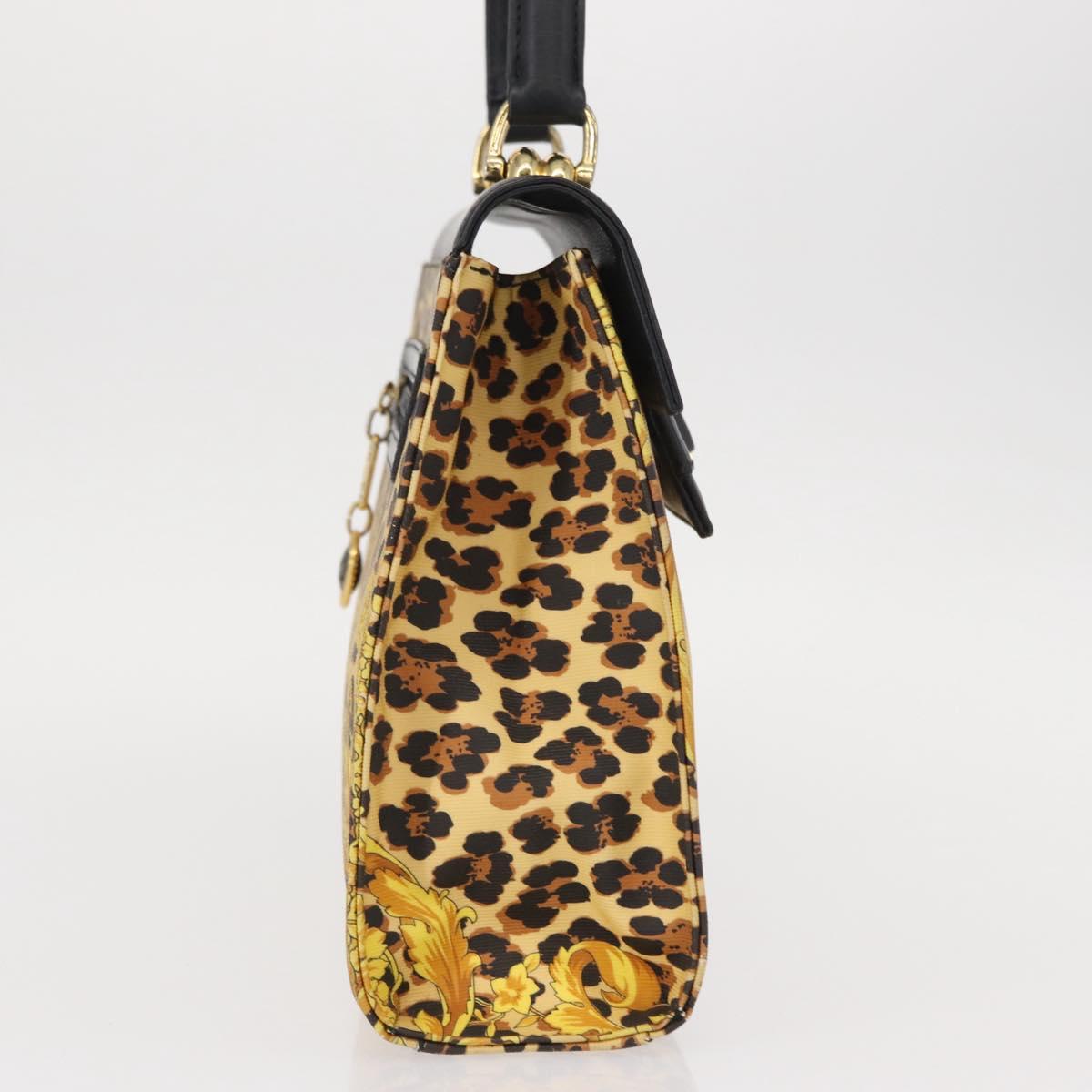 Gianni Versace Hand Bag PVC Leather Yellow Gold Auth am9830