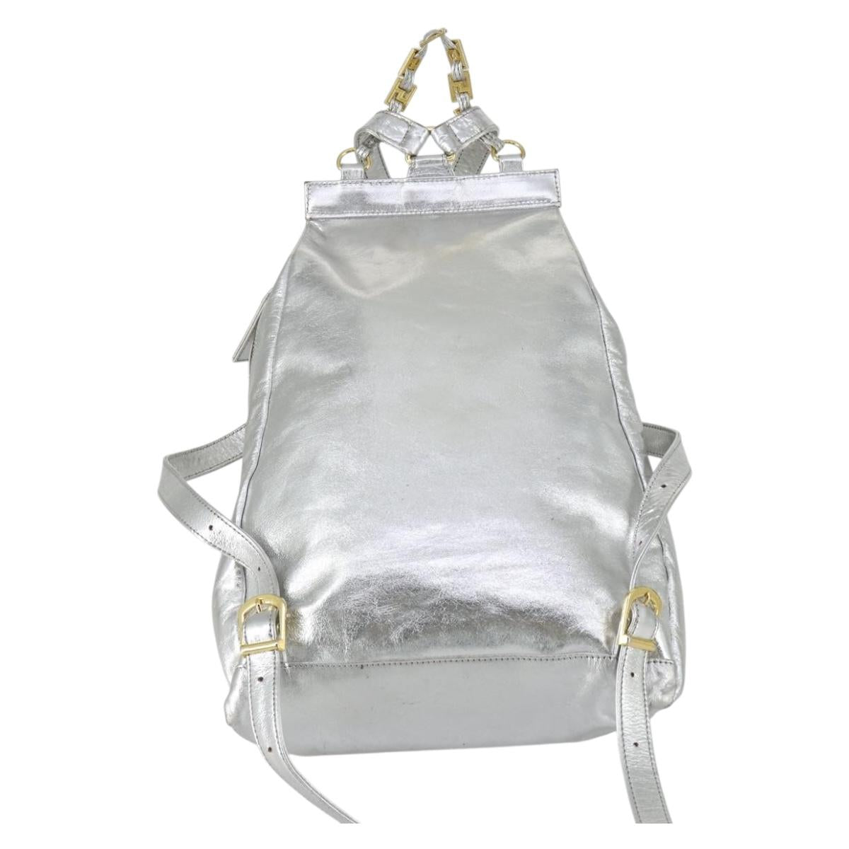 Gianni Versace Backpack Leather Silver Gold Auth am9831