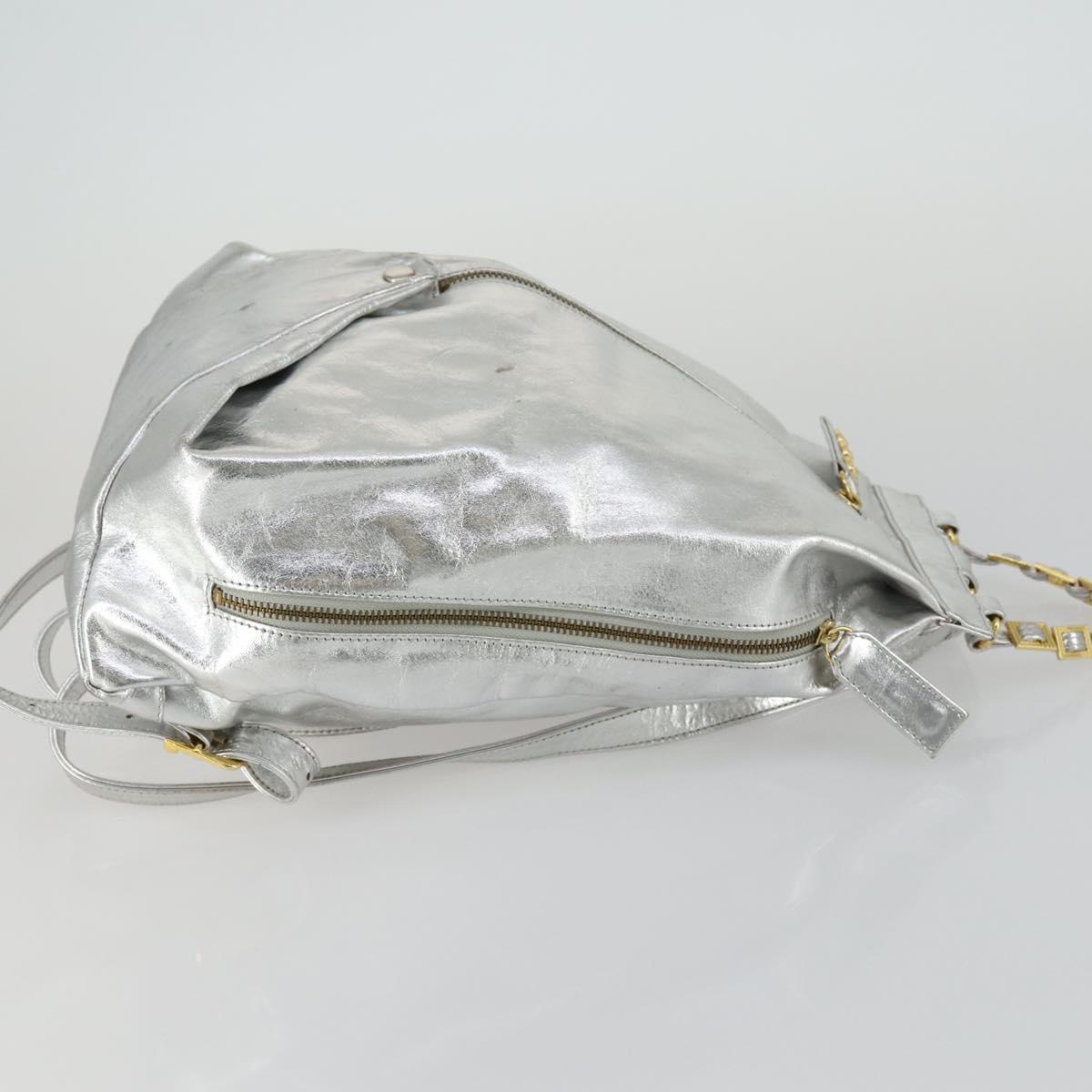 Gianni Versace Backpack Leather Silver Gold Auth am9831