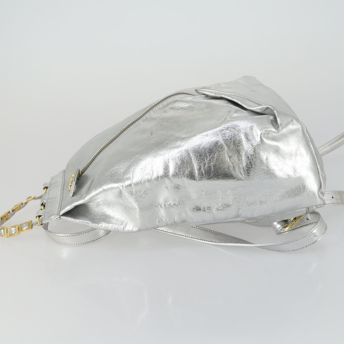 Gianni Versace Backpack Leather Silver Gold Auth am9831
