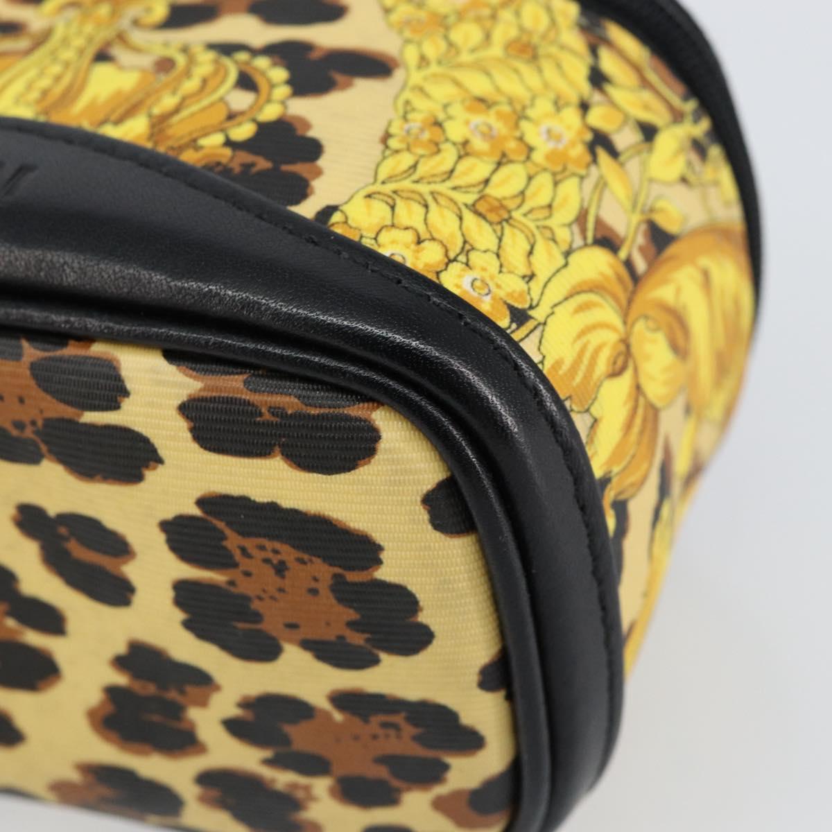 Gianni Versace Vanity Cosmetic Pouch Leather Yellow Gold Auth am9832
