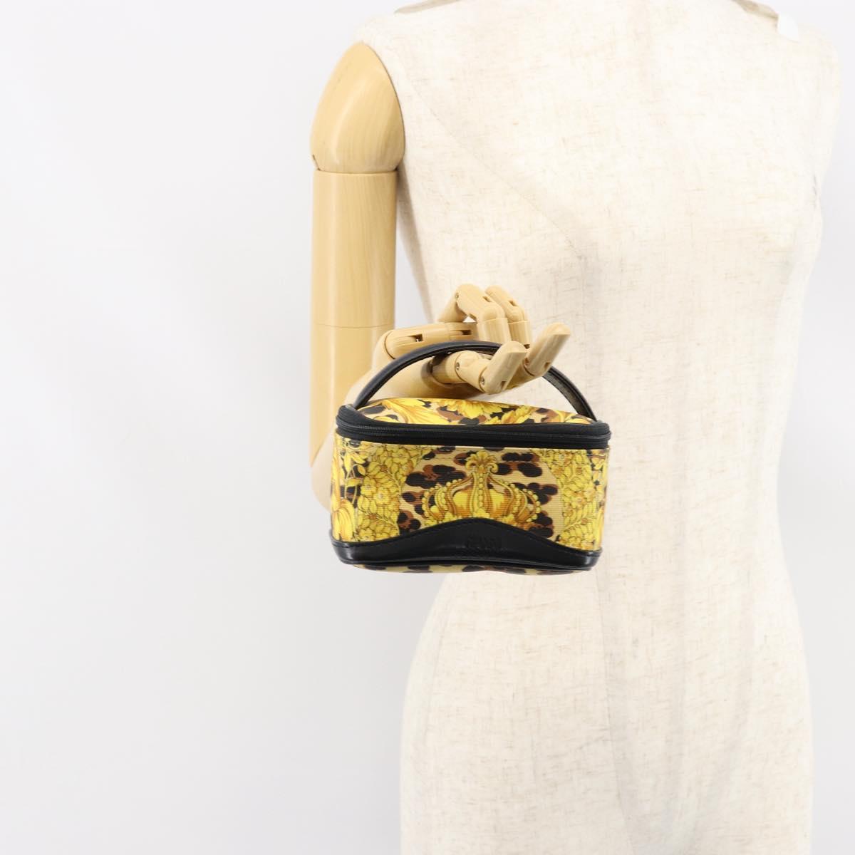 Gianni Versace Vanity Cosmetic Pouch Leather Yellow Gold Auth am9832