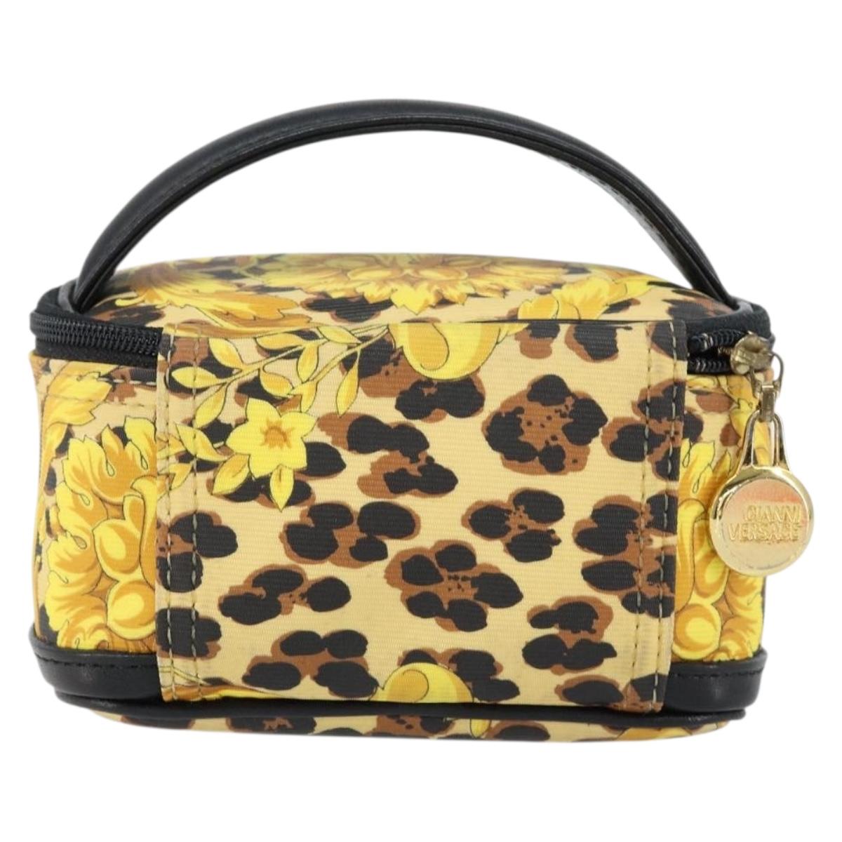 Gianni Versace Vanity Cosmetic Pouch Leather Yellow Gold Auth am9832
