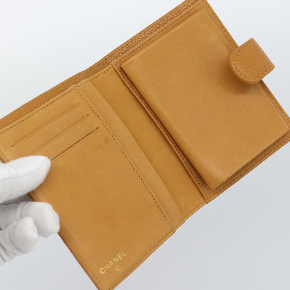 CHANEL Compact Wallet Caviar Skin Brown Gold CC Auth am9835V