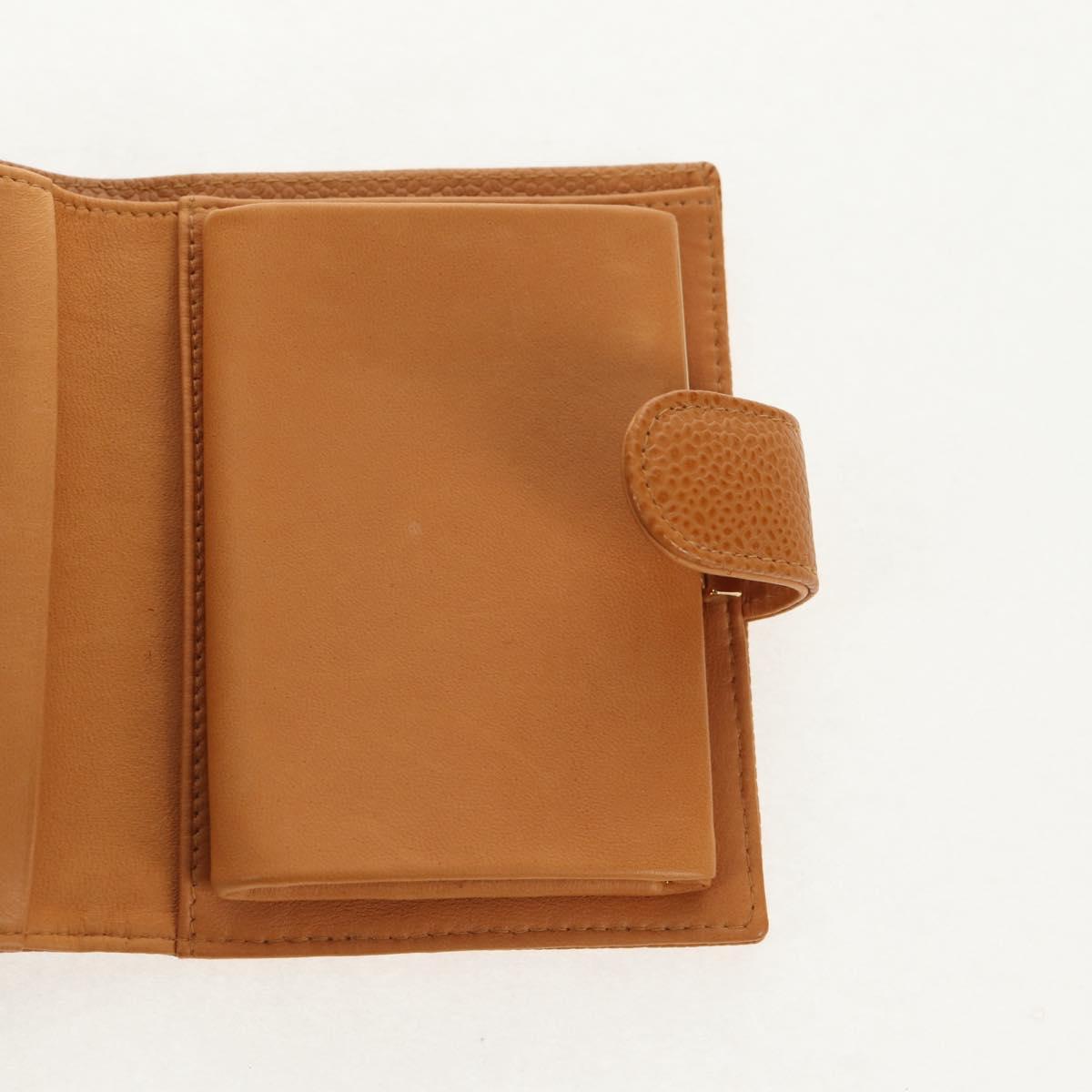 CHANEL Compact Wallet Caviar Skin Brown Gold CC Auth am9835V