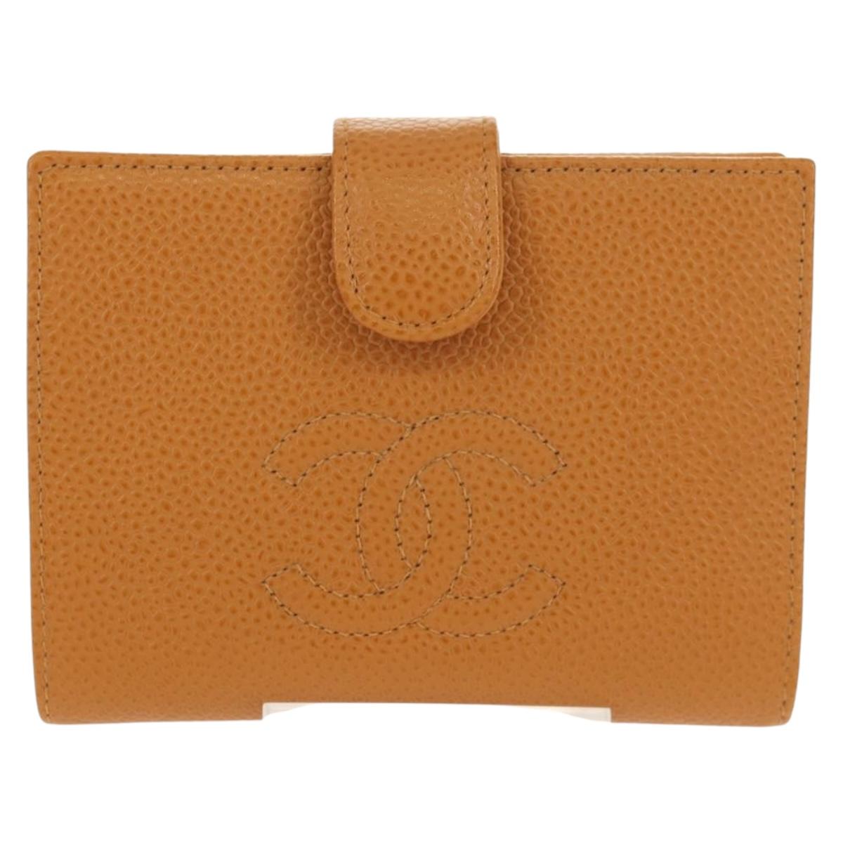 CHANEL Compact Wallet Caviar Skin Brown Gold CC Auth am9835V